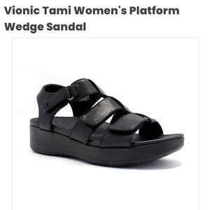Vionic Tami metallic black platform sandals sz 7 wide